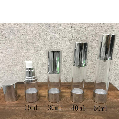 Lager leer 15 ml 30 ml 40 ml 50 ml Schraubenverschlusspumpe Kunststoff Airless Lotion Pumpflasche Silberkappe für Kosmetikverpackungen