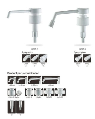 Nicht verschüttete weiße Lotion-Dispenser Pumpe undicht mit langen Düse K207-3