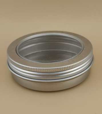Großer silberner Aluminiumkoffer mit klarer Schraubkappe für Kosmetika