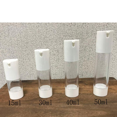Lager leer 15 ml 30 ml 40 ml 50 ml Schraubenverschlusspumpe Kunststoff Airless Lotion Pumpflasche Silberkappe für Kosmetikverpackungen