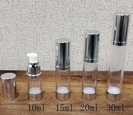 Zylindrische silberne PP-Plastikflasche ohne Luftpumpe mit beliebter Lotionpumpe 5ml 15ml 20ml 30ml