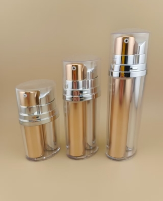 Zweifarbige goldene und silberne luftlose Pumpenflasche mit Außenbeschichtung für Kosmetik- und Hautpflegeprodukte