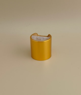 Gelbe Aluminium-Kunststoff-Runde Glatte Kappe mit klarem Knopf für Hautpflegeflaschen