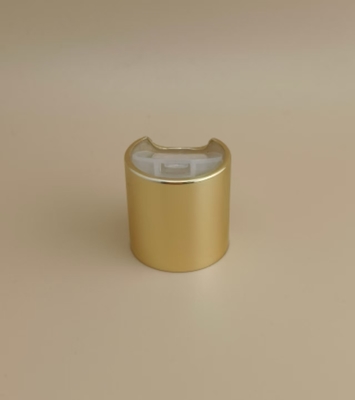 Goldene Aluminium-Kunststoff-Runde Glatte Kappe mit klarem Knopf für Hautpflegeflaschen