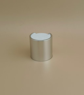 Silberne Aluminium-Kunststoff-Runde Glatte Kappe mit weißem Knopf für Hautpflegeflaschen