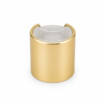 Goldene Aluminium-Kunststoff-Runde Glatte Kappe mit klarem Knopf für Hautpflegeflaschen